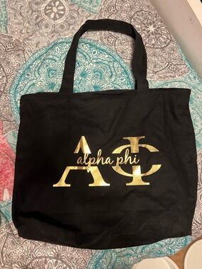 Alpha Phi Black Canvas Tote with Gold Foil Letters